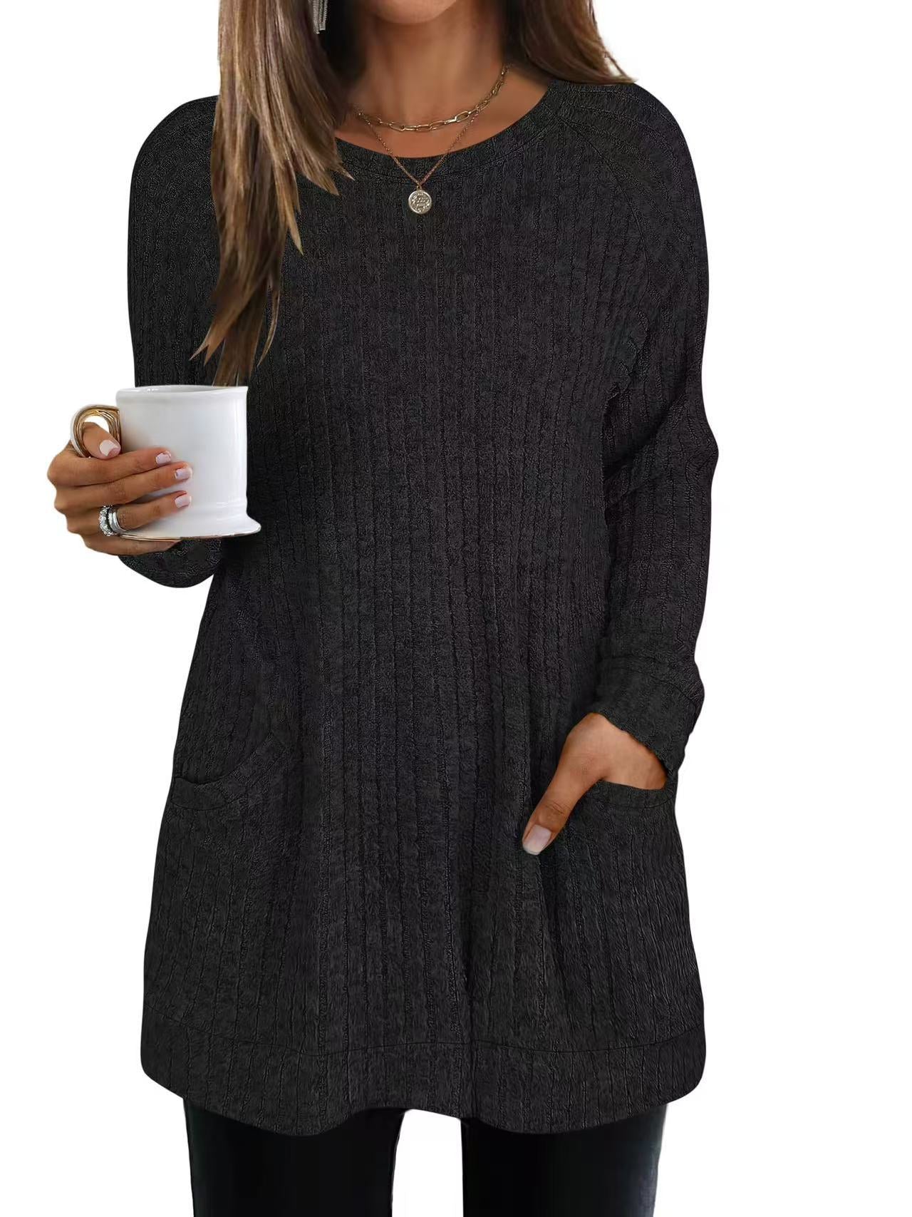 Pull en tricot décontracté pour femmes avec poches latérales et structure ribbed Chic und Stil