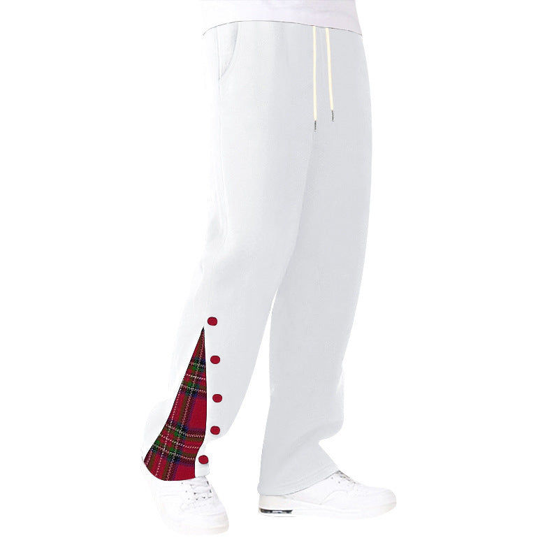 Men's comfortable casual pants with side button details and combined plaid pattern Chic and Style