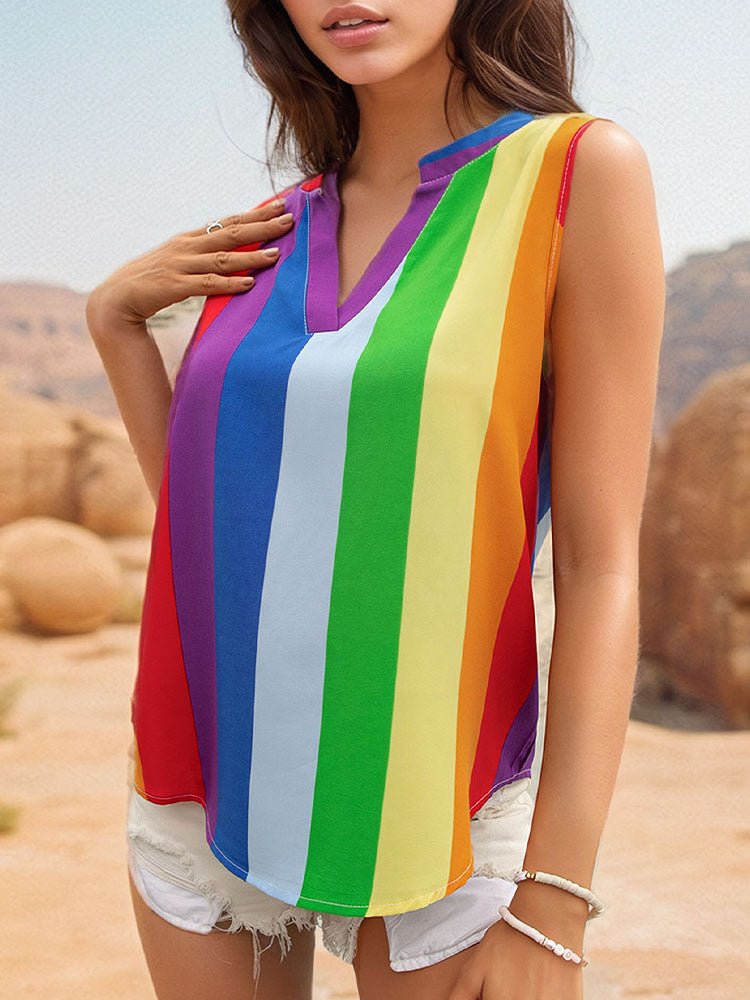 Blouse sans manches rayée à encolure en V pour femmes Chic und Stil