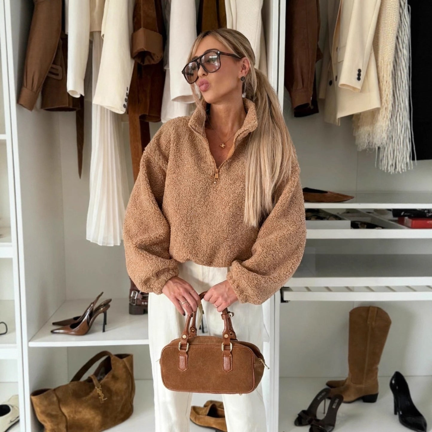 Pull-over en polaire décontracté pour femmes avec col montant Chic und Stil