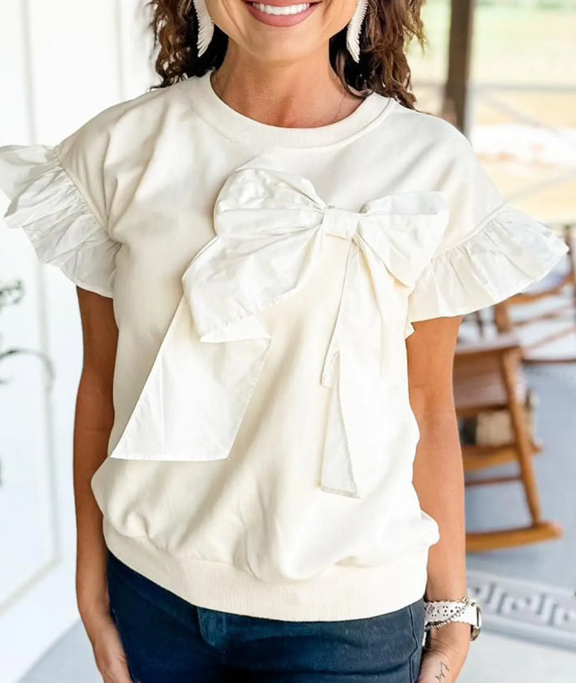 Femme Volants Nœuds Détail Pull Top Chic und Stil