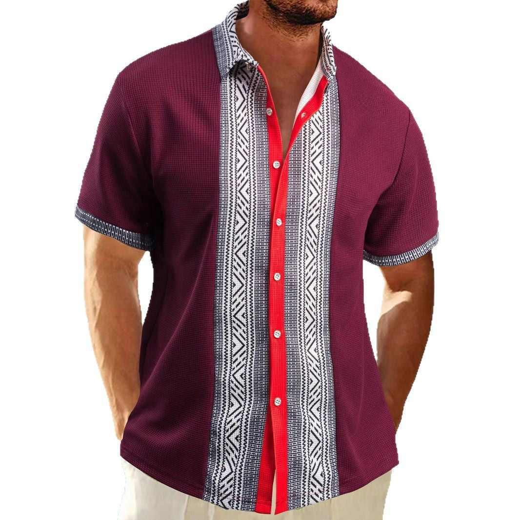 Chemise décontractée à manches courtes pour hommes avec motif géométrique et texture respirante Chic und Stil