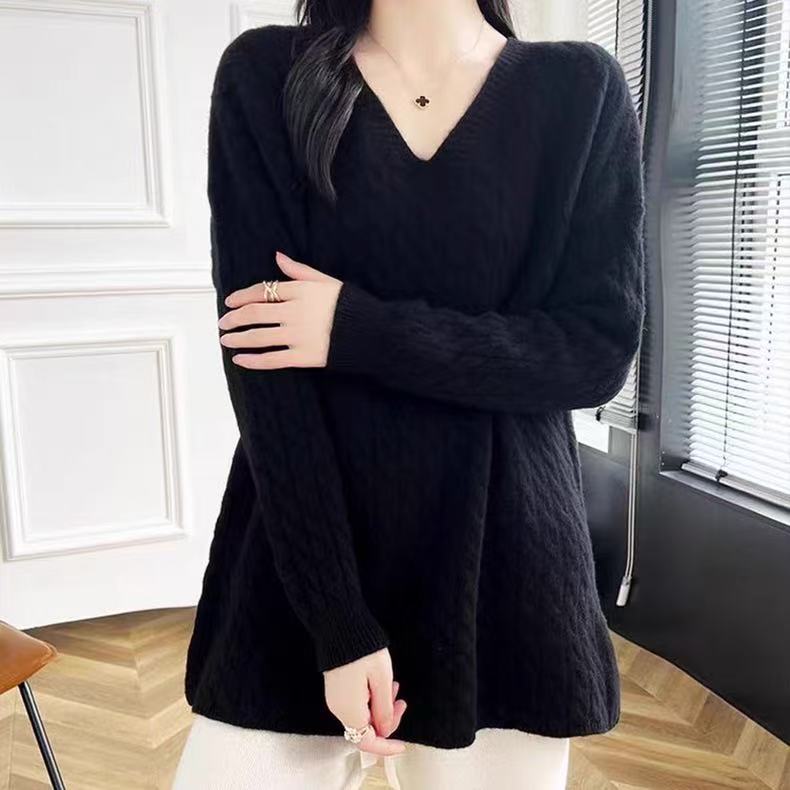 Femme pull en grosse maille avec décolleté en V et coupe décontractée Chic und Stil