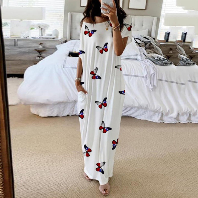Robe maxi off-shoulder à imprimé papillon Chic und Stil pour dames
