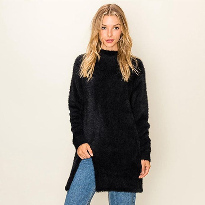 Pull long confortable pour femmes avec fentes latérales et matière douce Chic und Stil
