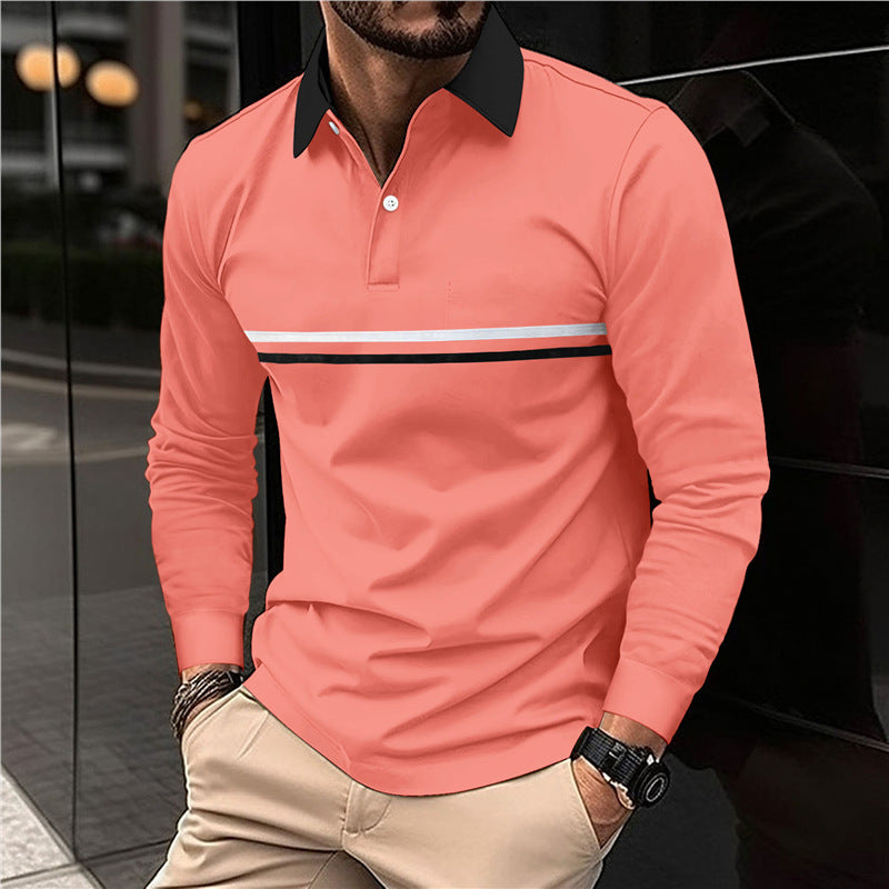 Chemise polo à manches longues pour hommes avec motif rayé moderne Chic und Stil