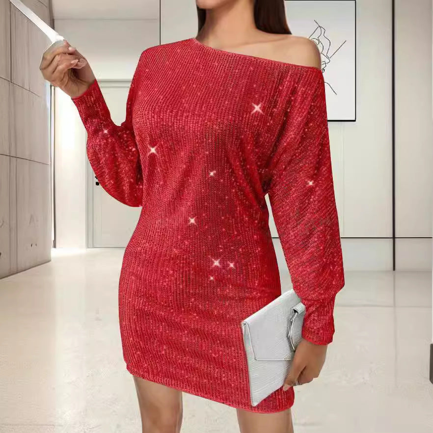 Robe mini glamour pour femmes avec design de manches asymétriques et effets scintillants Chic und Stil