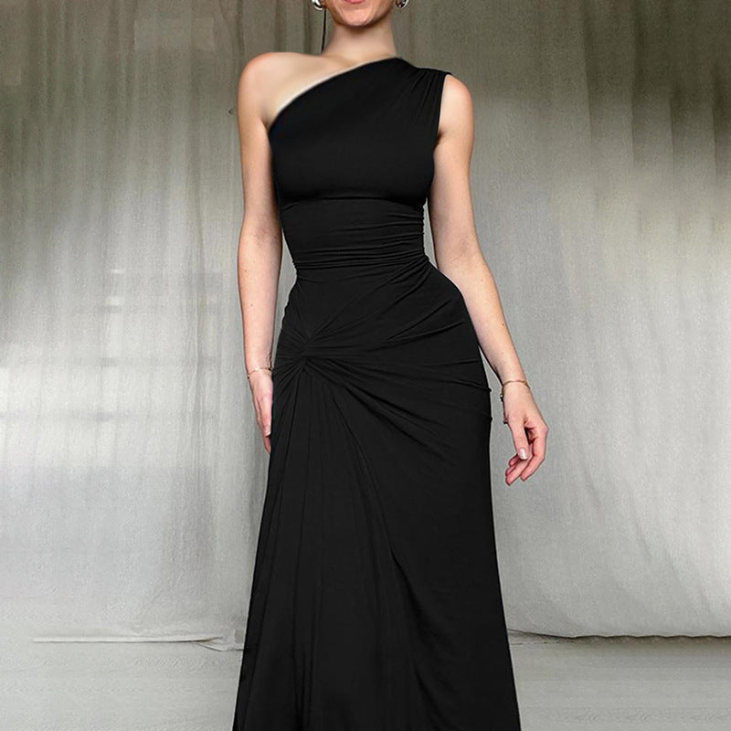 Robe maxi femme avec fente haute et une épaule Chic und Stil