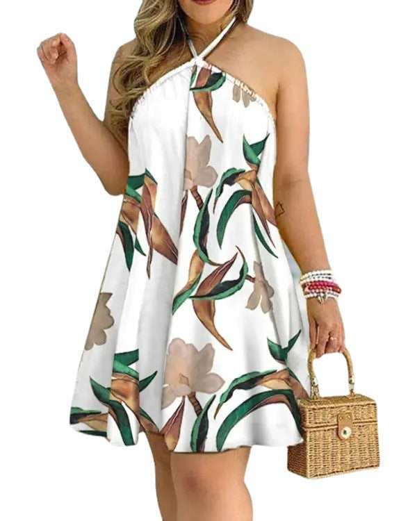 Women Halter Neck Floral A-Line Dress Chic und Stil