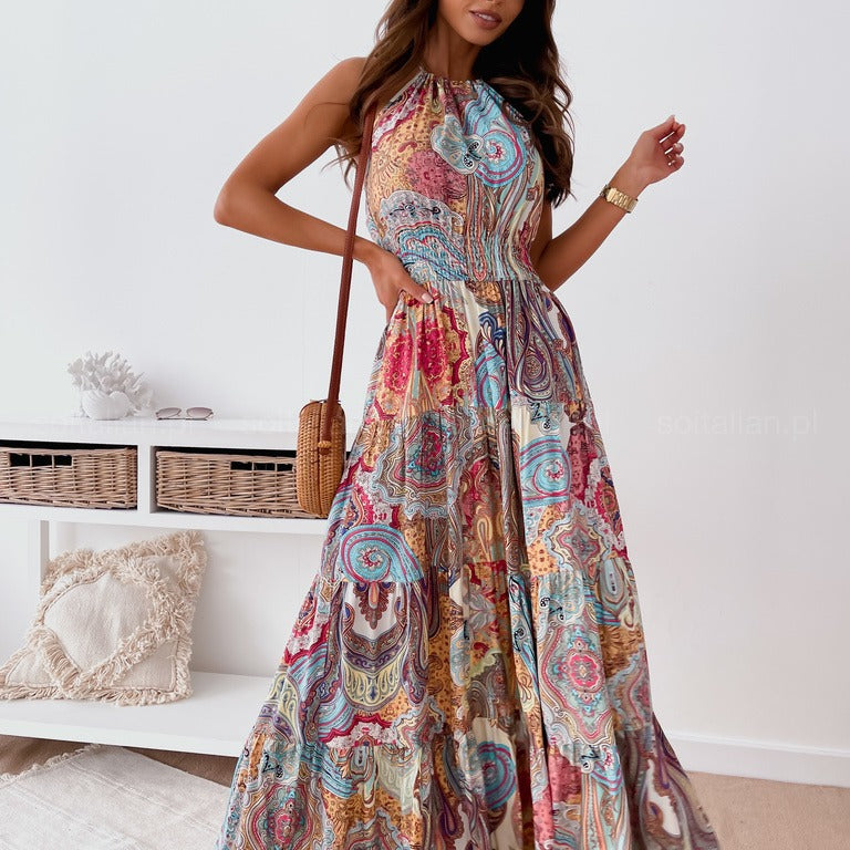 Robe maxi pour femmes en style boho avec décolleté nageur et jupe fluide Chic und Stil
