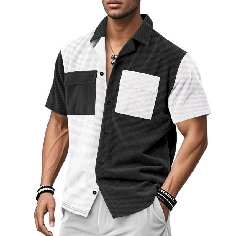 Chemise à manches courtes pour hommes avec un design de bloc de couleurs créatif et des poches pratiques Chic und Stil