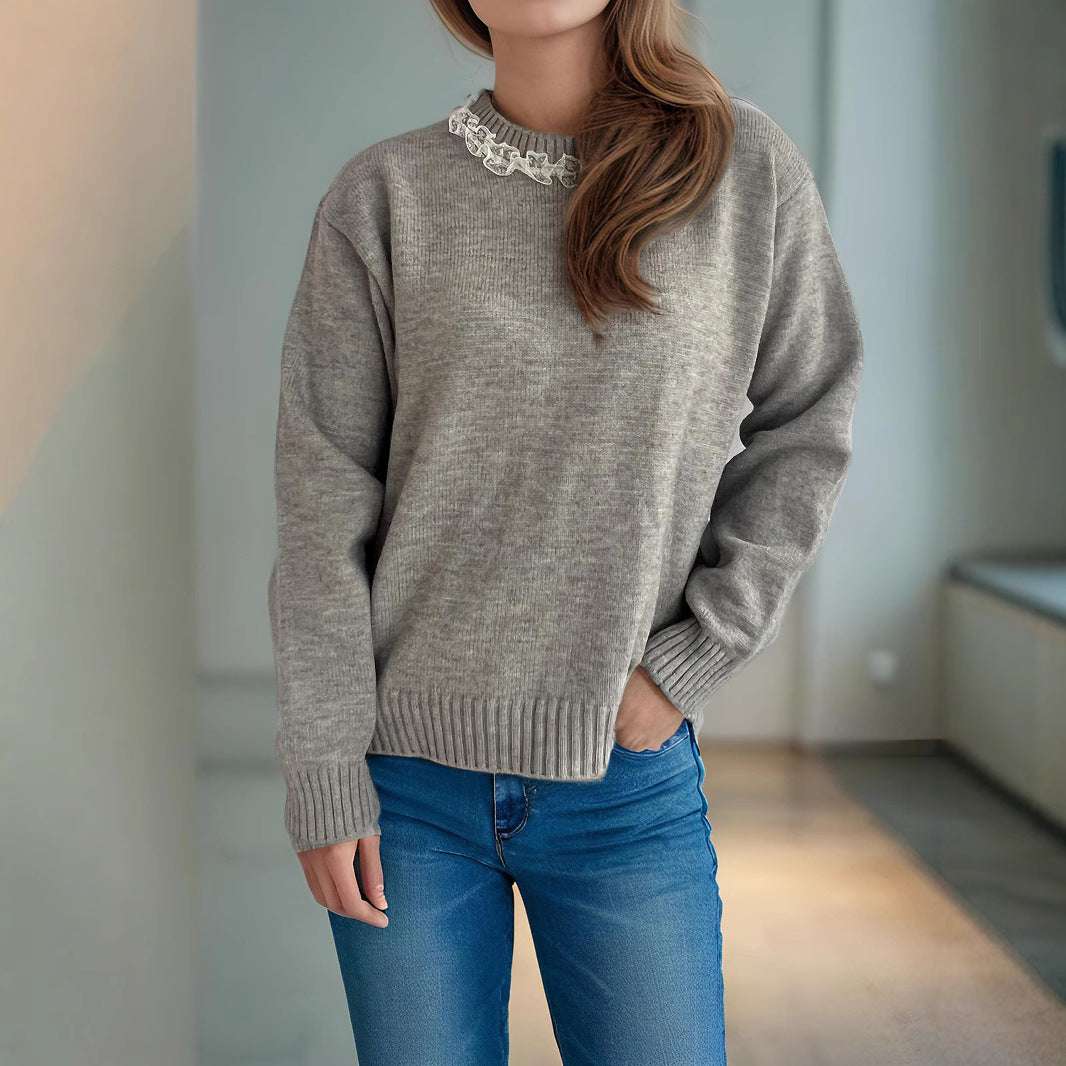 Pull décontracté pour femmes avec col décoratif Chic und Stil