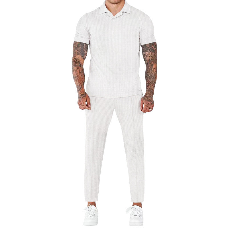 Hommes moderne ensemble à manches courtes en tissu structuré Chic und Stil