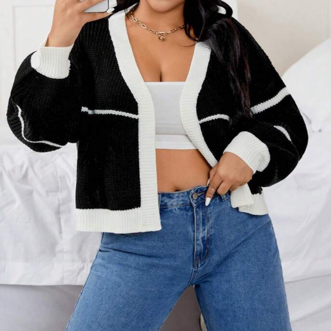 Veste en grosse maille pour femmes avec contraste de couleur et coupe décontractée Chic und Stil