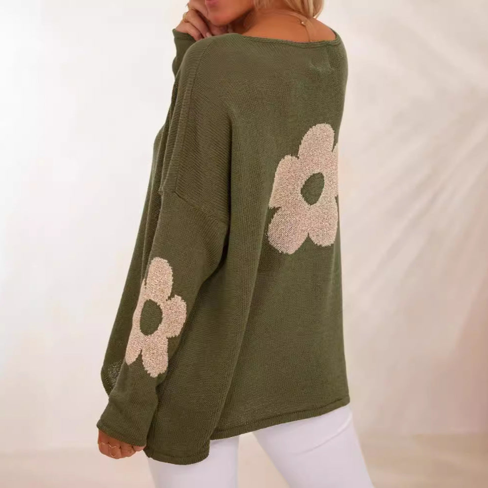 Pull-over pour femmes en tricot épais avec un design floral et une coupe ample Chic und Stil