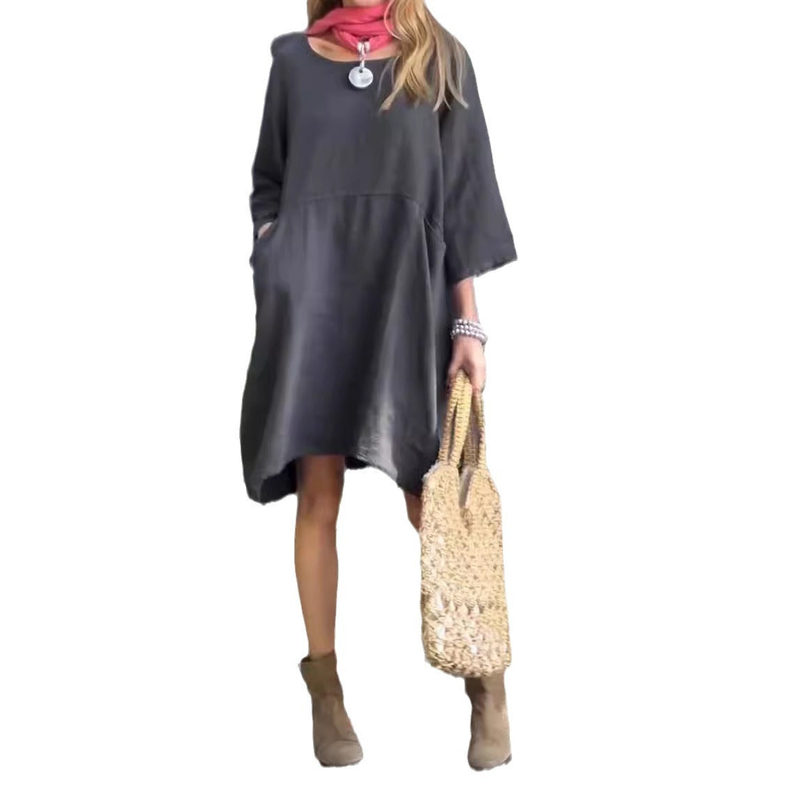 Robe en lin décontractée pour femmes avec poches pratiques et ourlet asymétrique Chic und Stil
