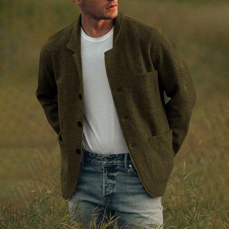 Blazer décontracté en lin pour hommes avec poches plaquées Chic und Stil