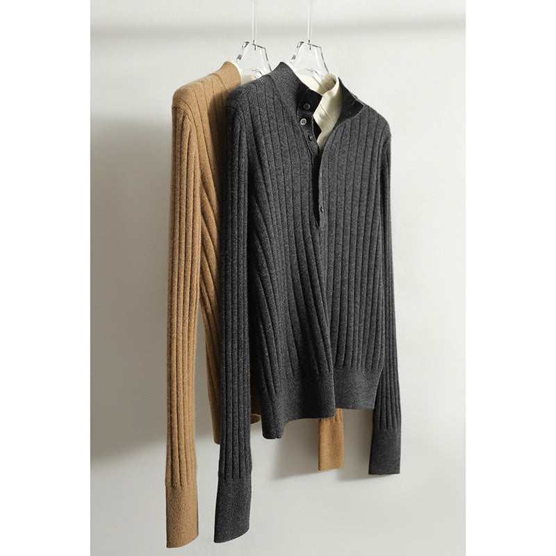 Haut en tricot Henley côtelé pour femmes Chic und Stil