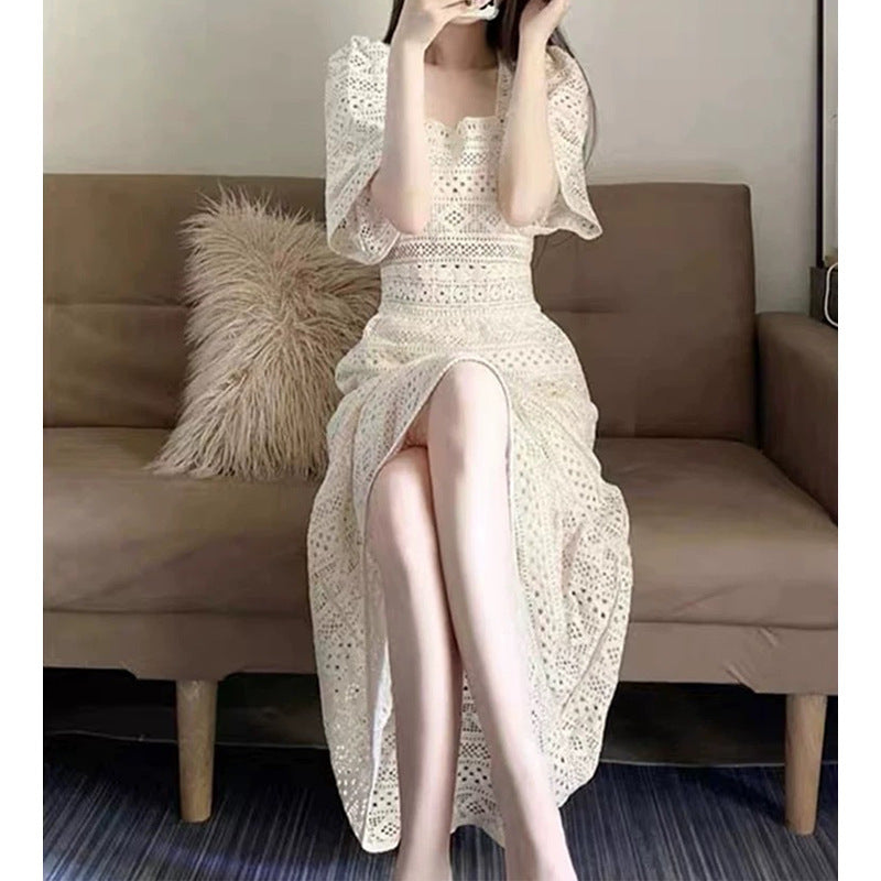 Robe midi en dentelle au crochet élégante pour femmes Chic und Stil