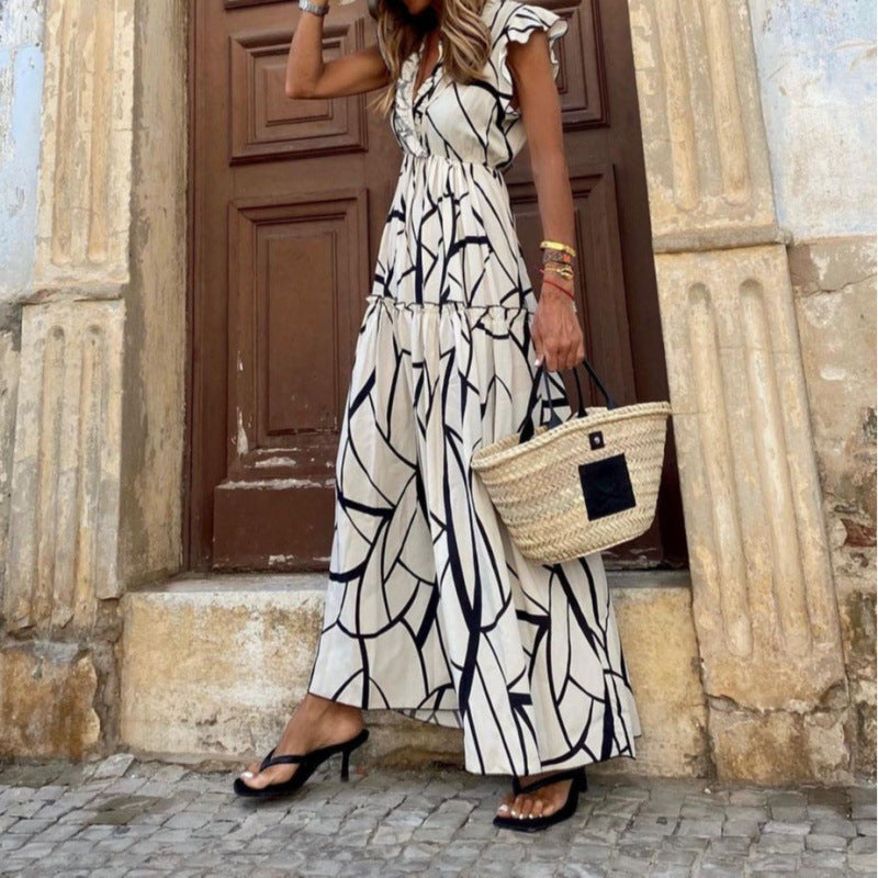 Robe maxi A-line fluide pour dames avec manches à volants Chic und Stil