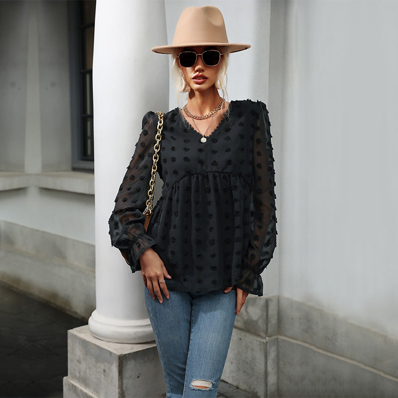 Blouse élégante à manches bouffantes pour dames avec motif à pois texturé Chic und Stil