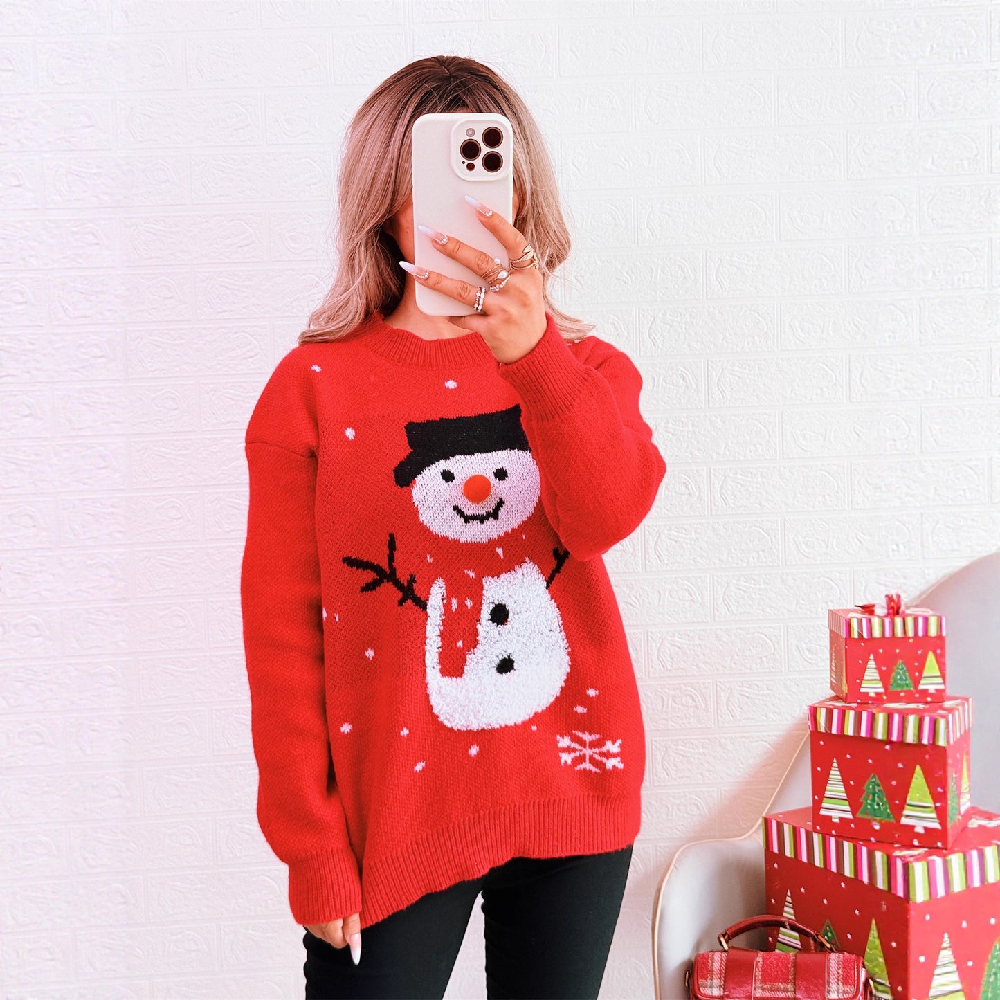 Pull féminine de Noël avec motif de bonhomme de neige festif et coupe confortable Chic und Stil