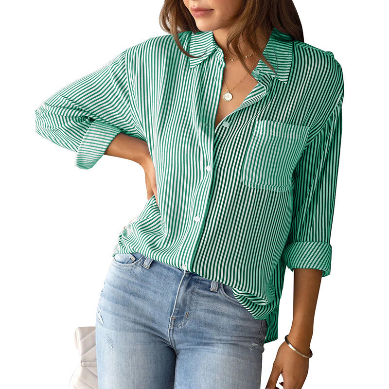 Blouse décontractée pour femmes avec de fines rayures et poche poitrine Chic und Stil