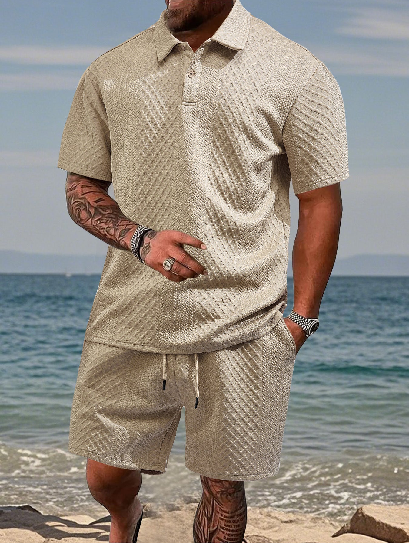 Hommes Ensemble de polo sportif et shorts Chic und Stil