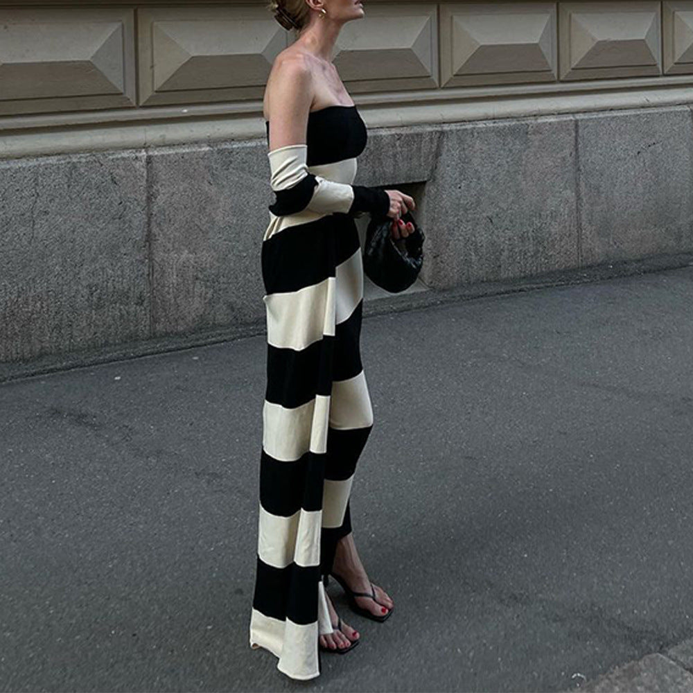 Robe maxi sans bretelles pour femmes avec motif rayé Chic und Stil