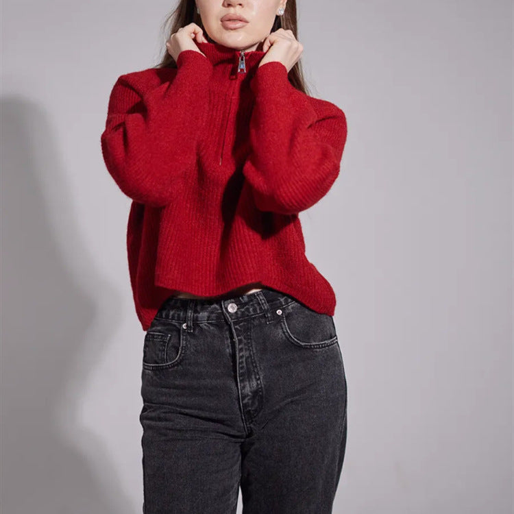 Pull femme avec col montant et zip Chic und Stil