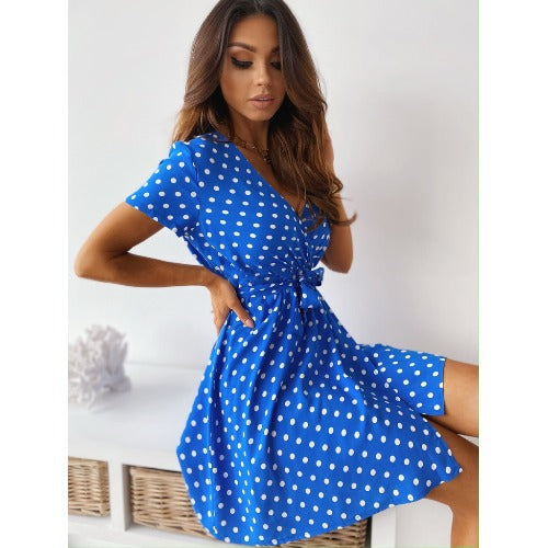 Robe Mini A-Ligne à Pois pour Femme avec Ceinture à Nouer Chic und Stil