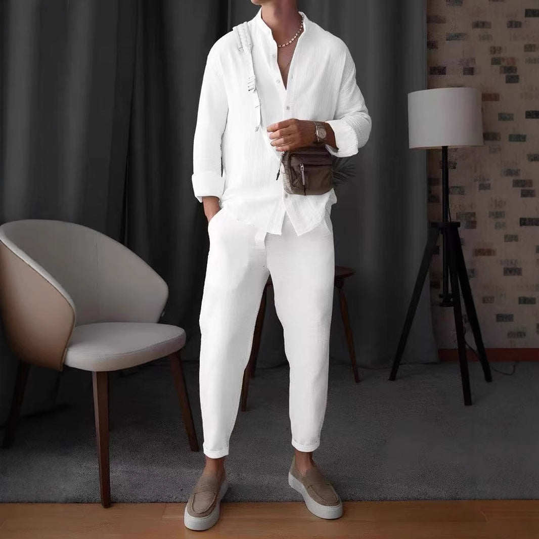 Chemise à manches longues élégante pour hommes avec tissu structuré et patte de boutonnage Chic und Stil