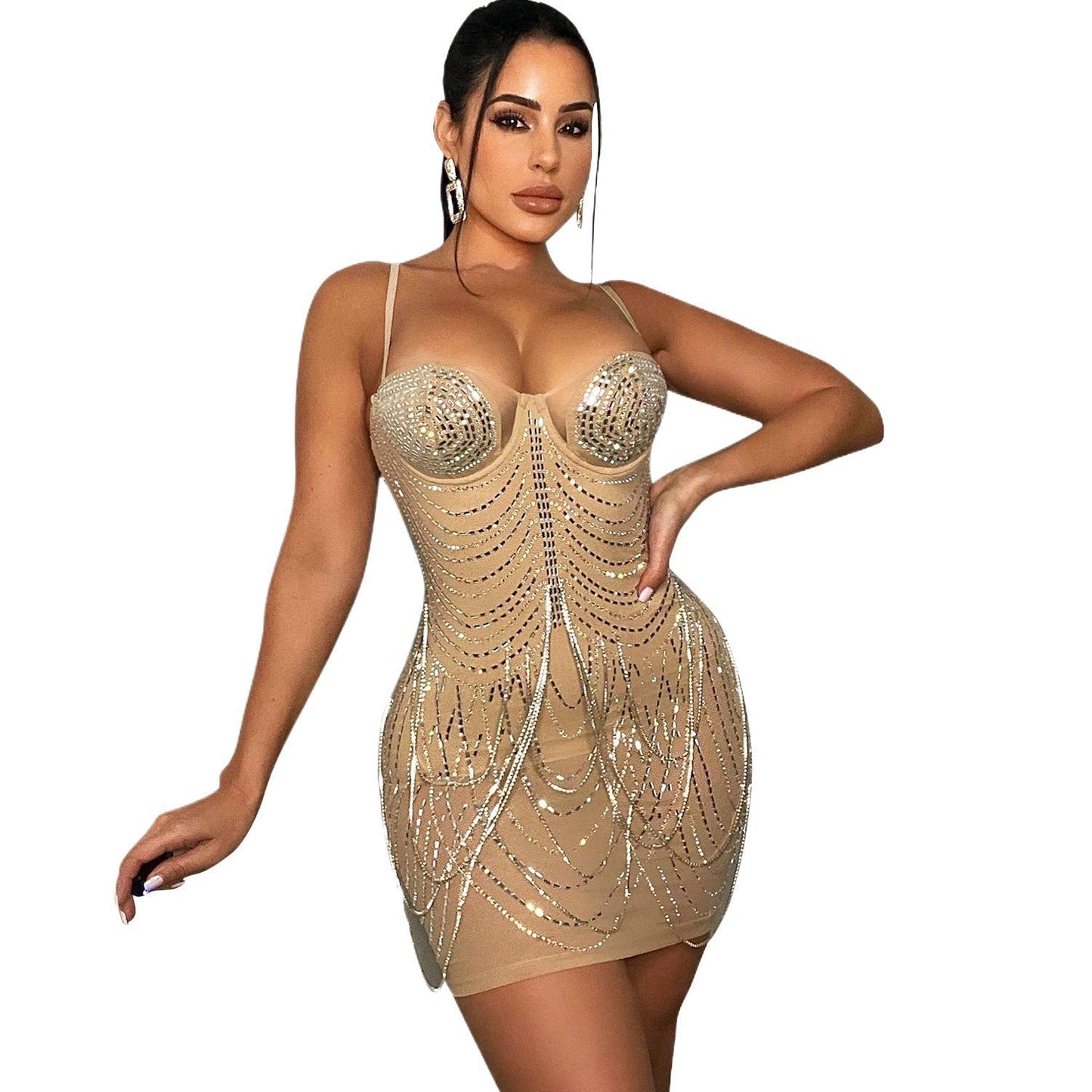 Robe mini bodycon perlée scintillante pour femmes Chic und Stil