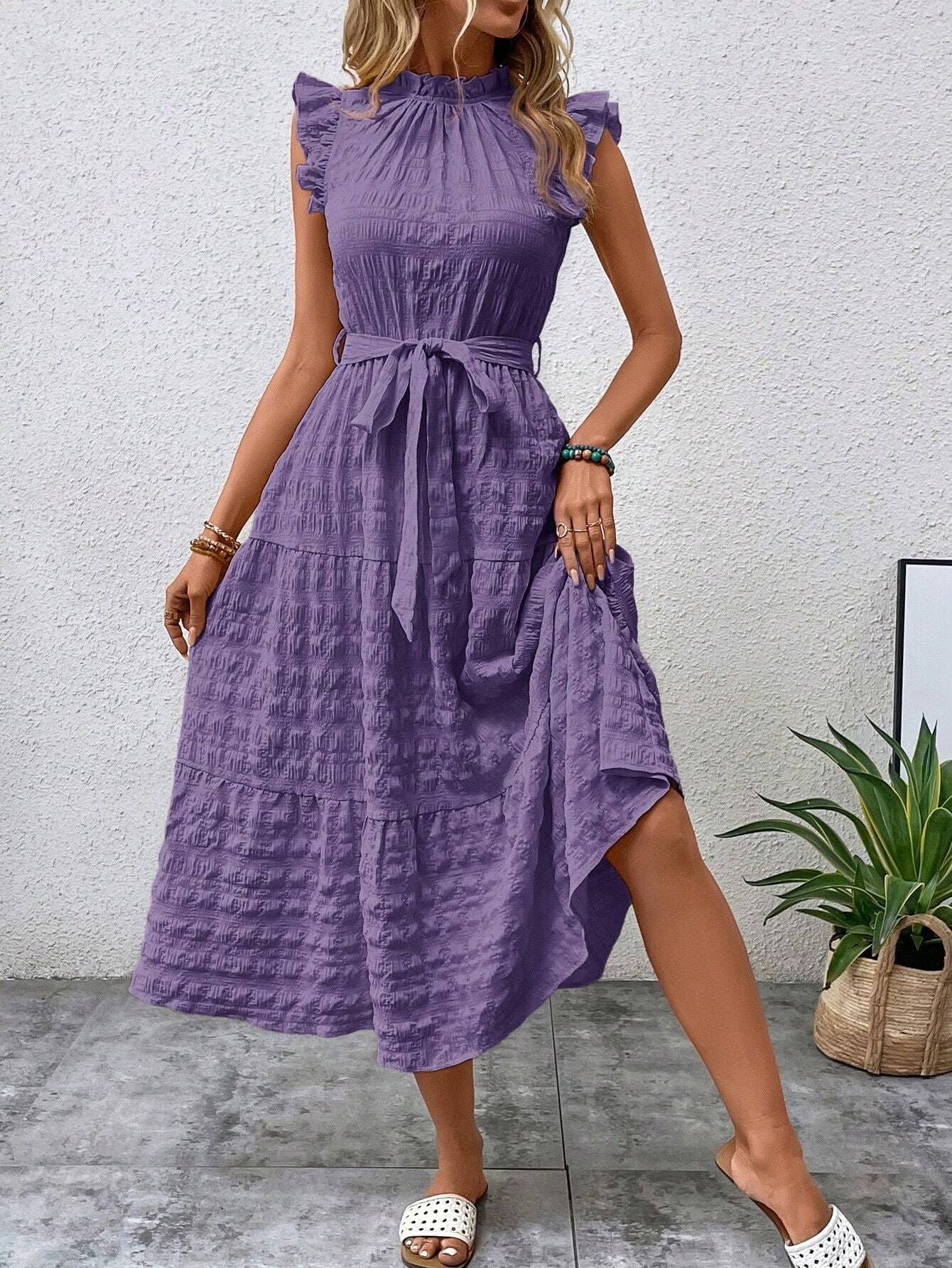 Robe midi femme avec manches volantées et ceinture à la taille Chic und Stil