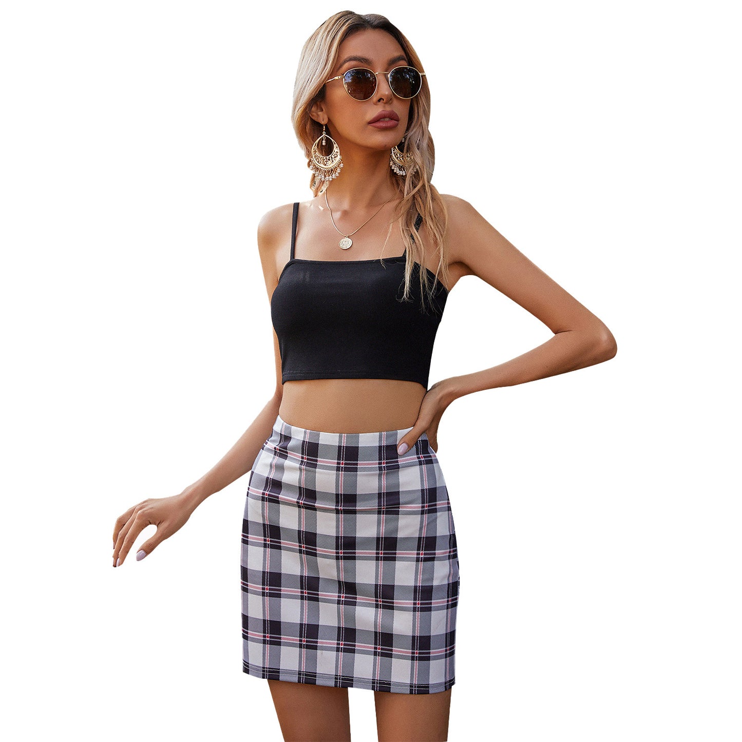 Jupe mini pour femmes avec un motif à carreaux classique et une taille élastique Chic und Stil