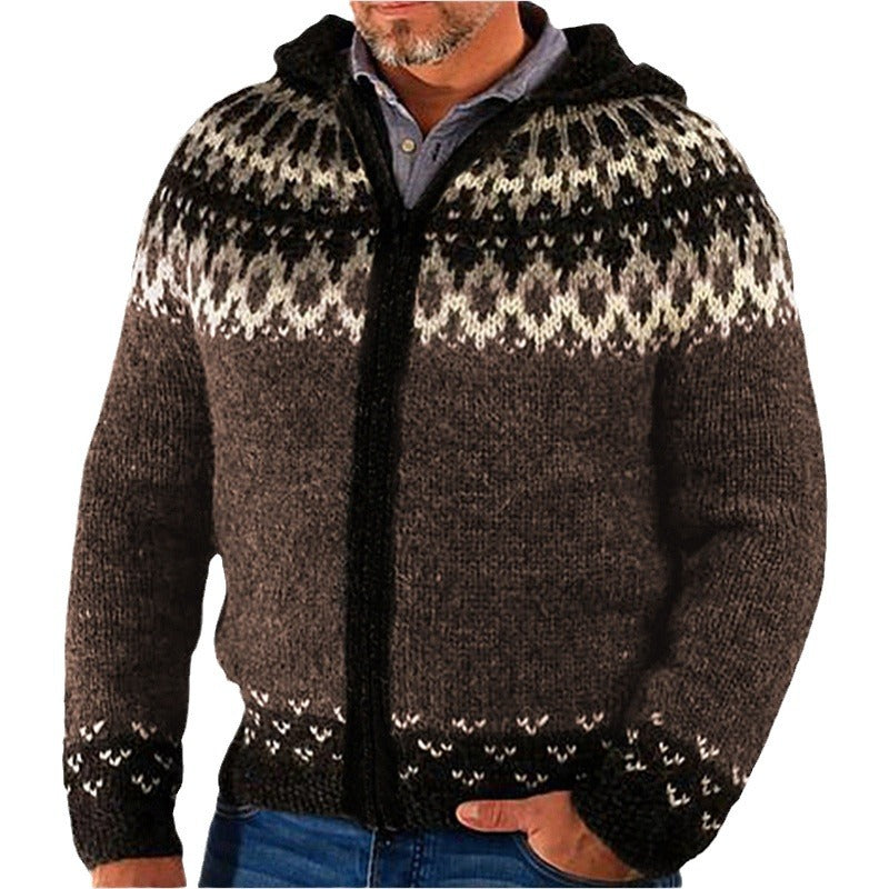 Men's knitted jacket with traditional Norwegian pattern and hood Chic und Stil