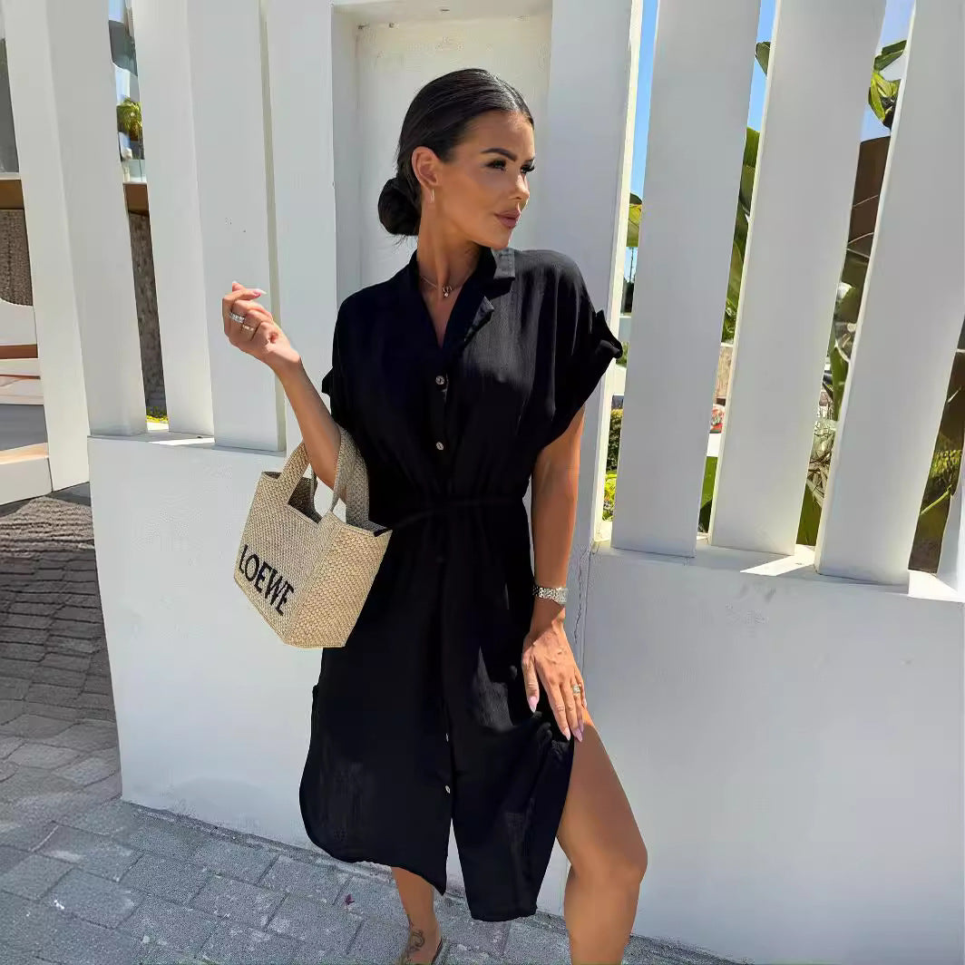 Women's Short Sleeve Dress with Belt at Waist Chic und Stil