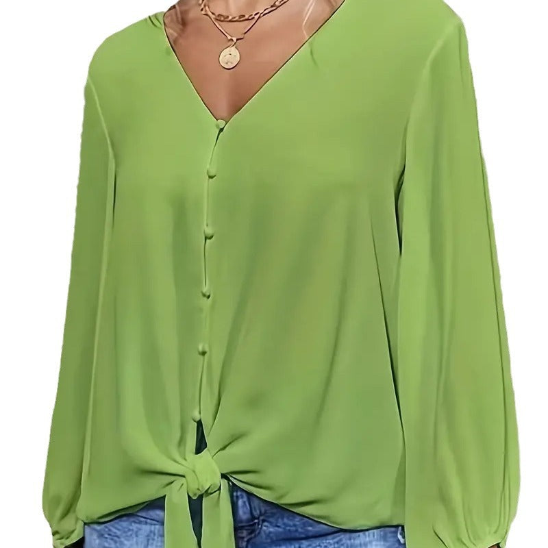 Dames élégante blouse avec détail knot et décolleté en V Chic und Stil