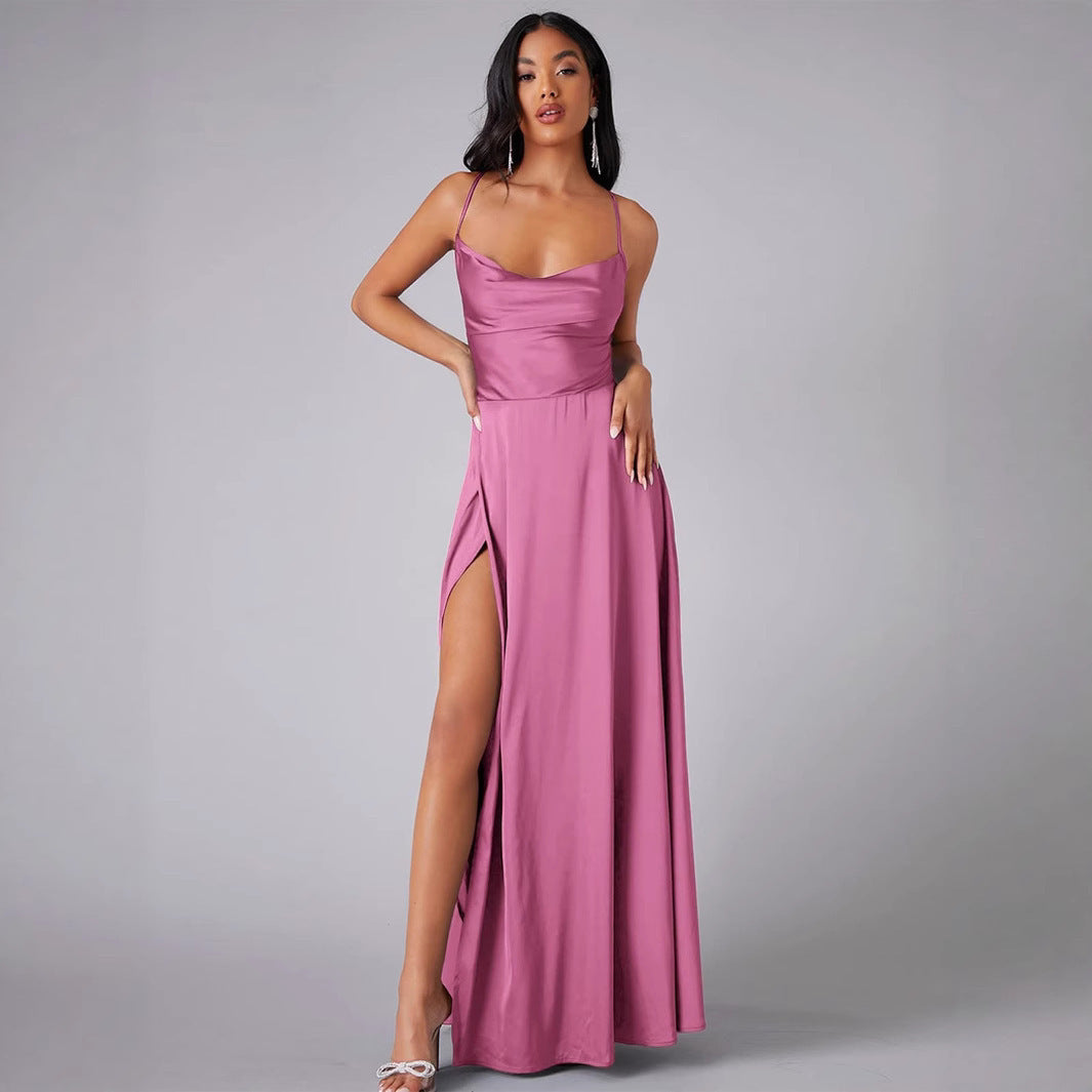 Dames Élégant Satin Robe Maxi Chic und Stil