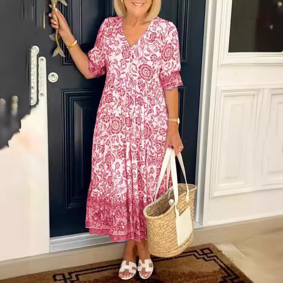 Robe midi chic et stylée à motifs floraux pour femmes