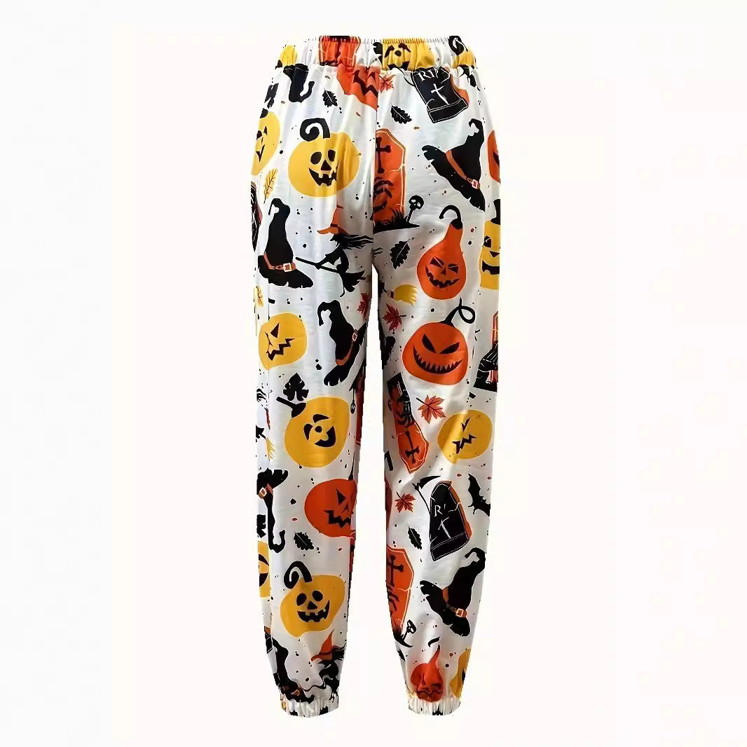 Pantalon de loisirs pour femmes avec motif Halloween coloré et taille élastique Chic und Stil