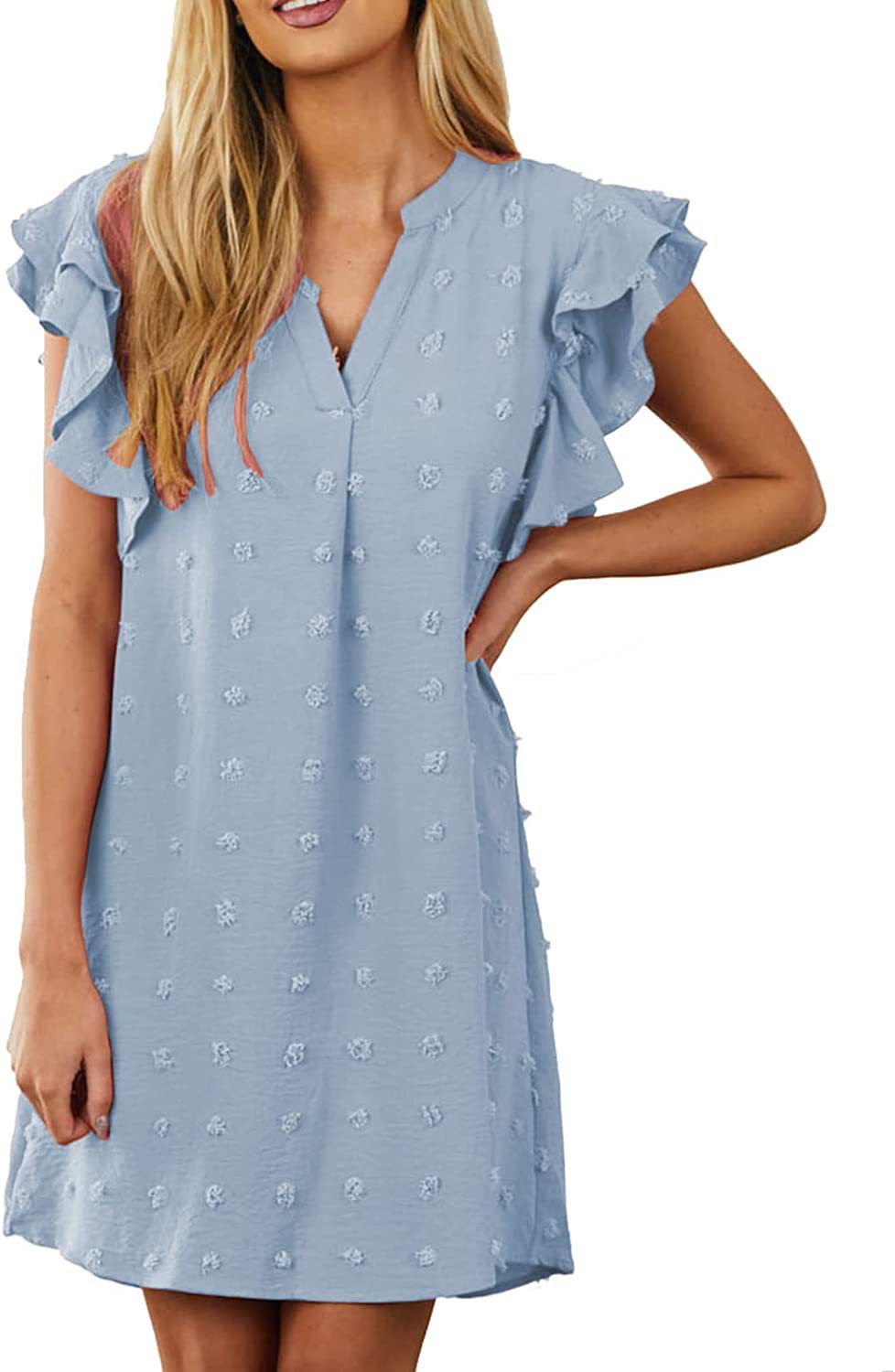 Women's Chic and Stylish V-Neck Ruffle Sleeve Shift Dress