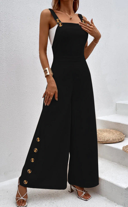 Combinaison pour femmes à la mode avec des détails de bouton élégants et des jambes larges Chic und Stil