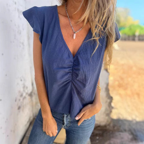 T-shirt à volants pour femmes avec manches courtes et détail plissé Chic und Stil