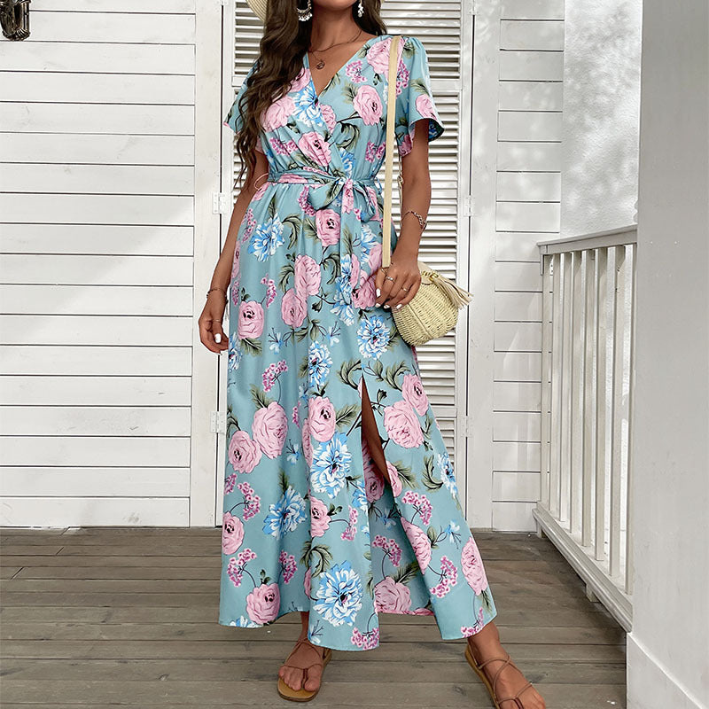 Robe maxi à enrouler florale pour femmes avec fente haute Chic und Stil