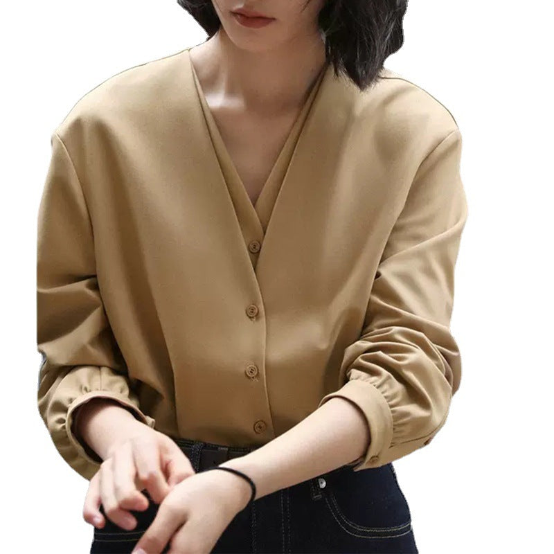 Blouse Femme Boutonnée à Col V avec Manches Plissées Chic und Stil