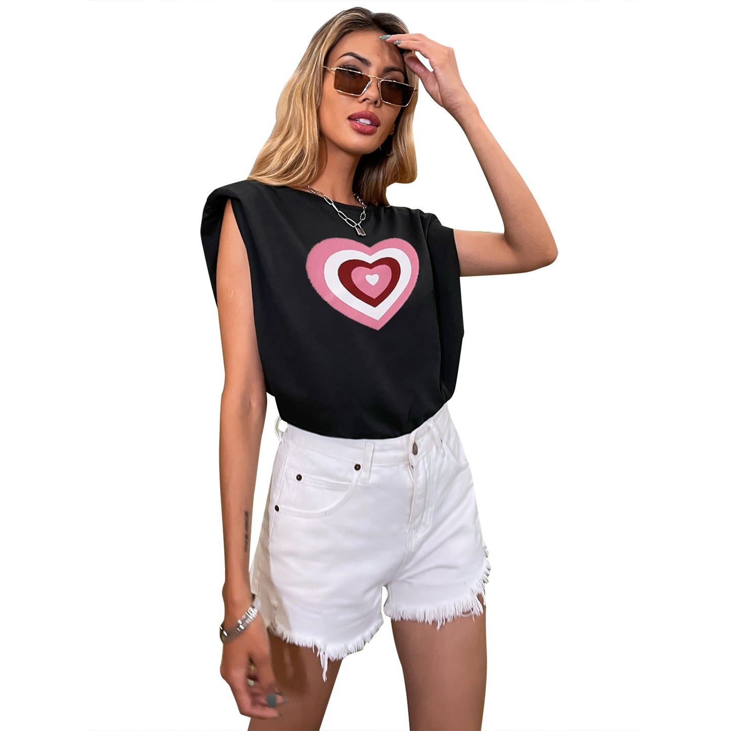 T-shirt tendance oversized pour femmes avec motif en forme de cœur Chic und Stil