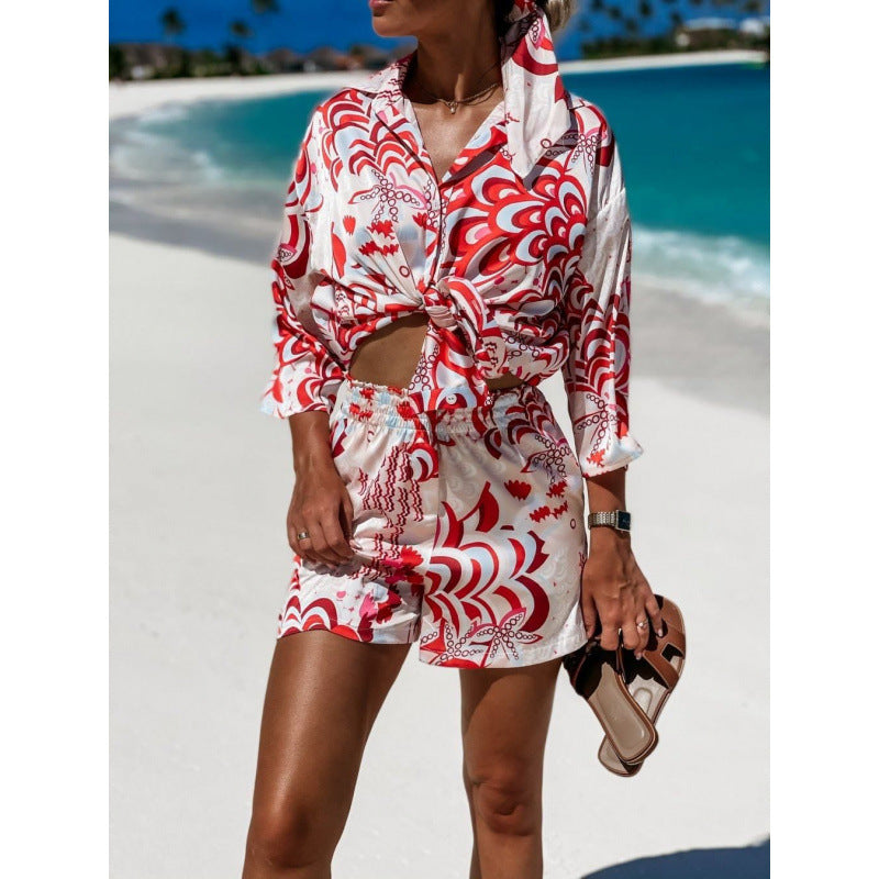 Dames Ensemble de Plage Crop Tie-Front Chic und Stil