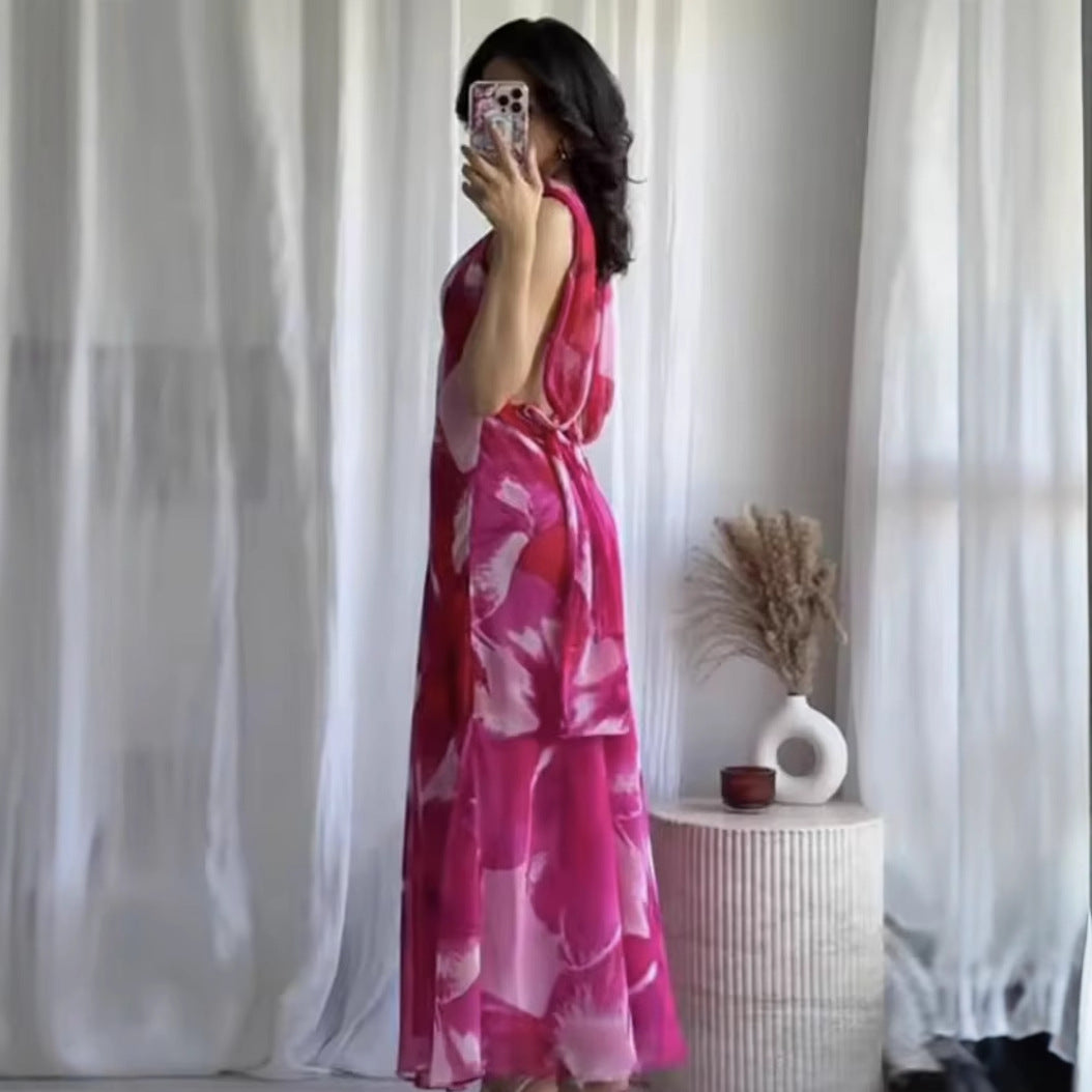 Robe maxi femme avec accents floraux et col halter chic Chic und Stil