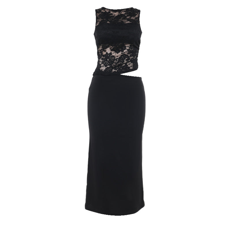 Robe maxi élégante en dentelle à découpe pour femmes Chic und Stil
